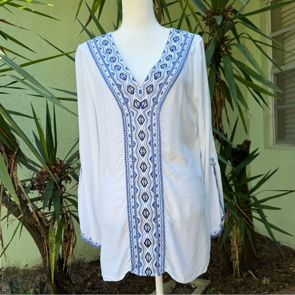 White and Blue Cover Up Tunic